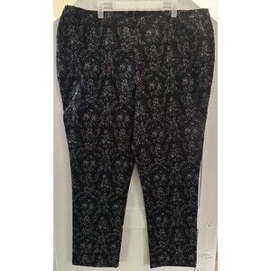 Isaac Mizrahi Live! 24/7 Stretch Black Paisley Slim-Leg Pants Plus Size 24W
